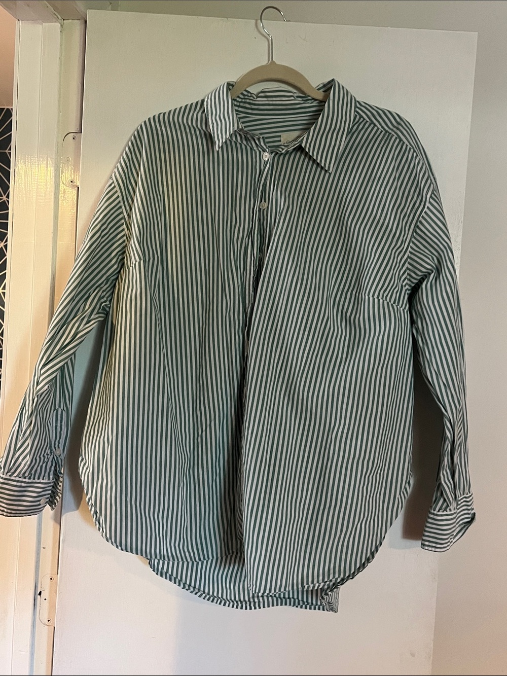 Universal Thread Green and White Striped Button-Down Shirt